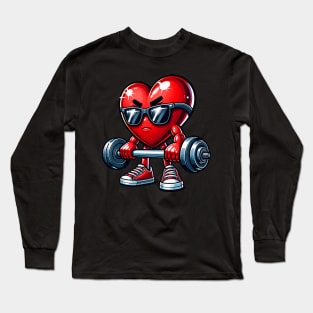 Funny Heart Bodybuilder Valentines Day Men Women Boys Long Sleeve T-Shirt